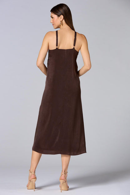 Versona cache satin halter midi dress COFFEE_BEAN