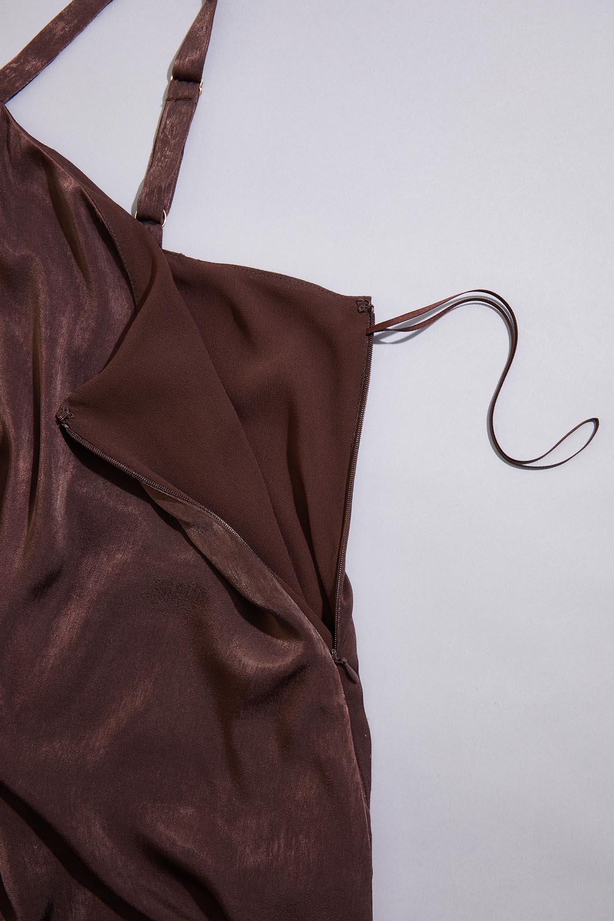Versona cache satin halter midi dress COFFEE_BEAN