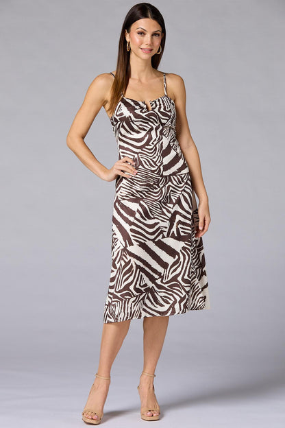 Versona cache satin zebra midi dress BROWNBEIGE_MULTI