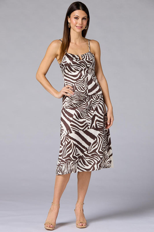 Versona cache satin zebra midi dress BROWNBEIGE_MULTI