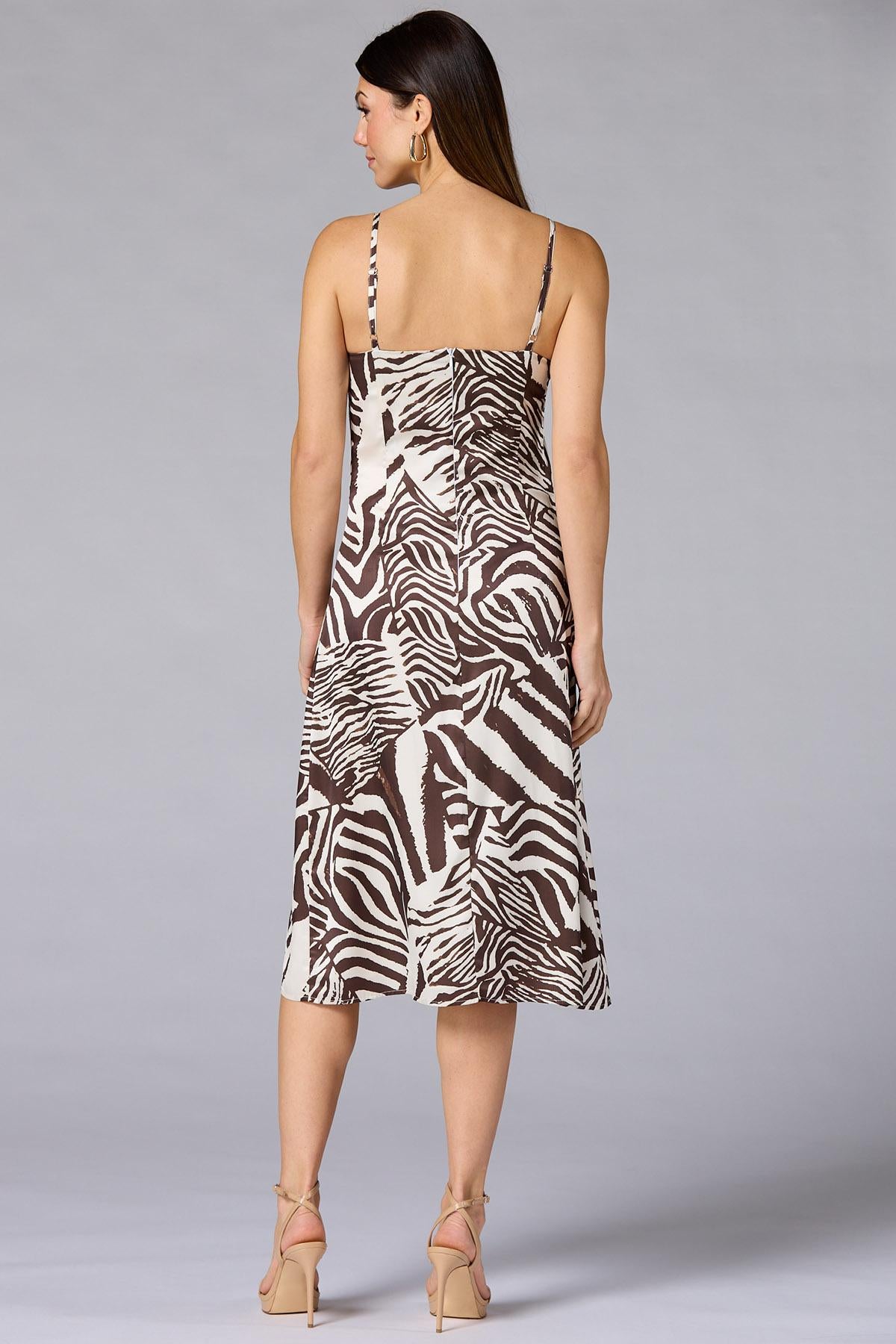 Versona cache satin zebra midi dress BROWNBEIGE_MULTI