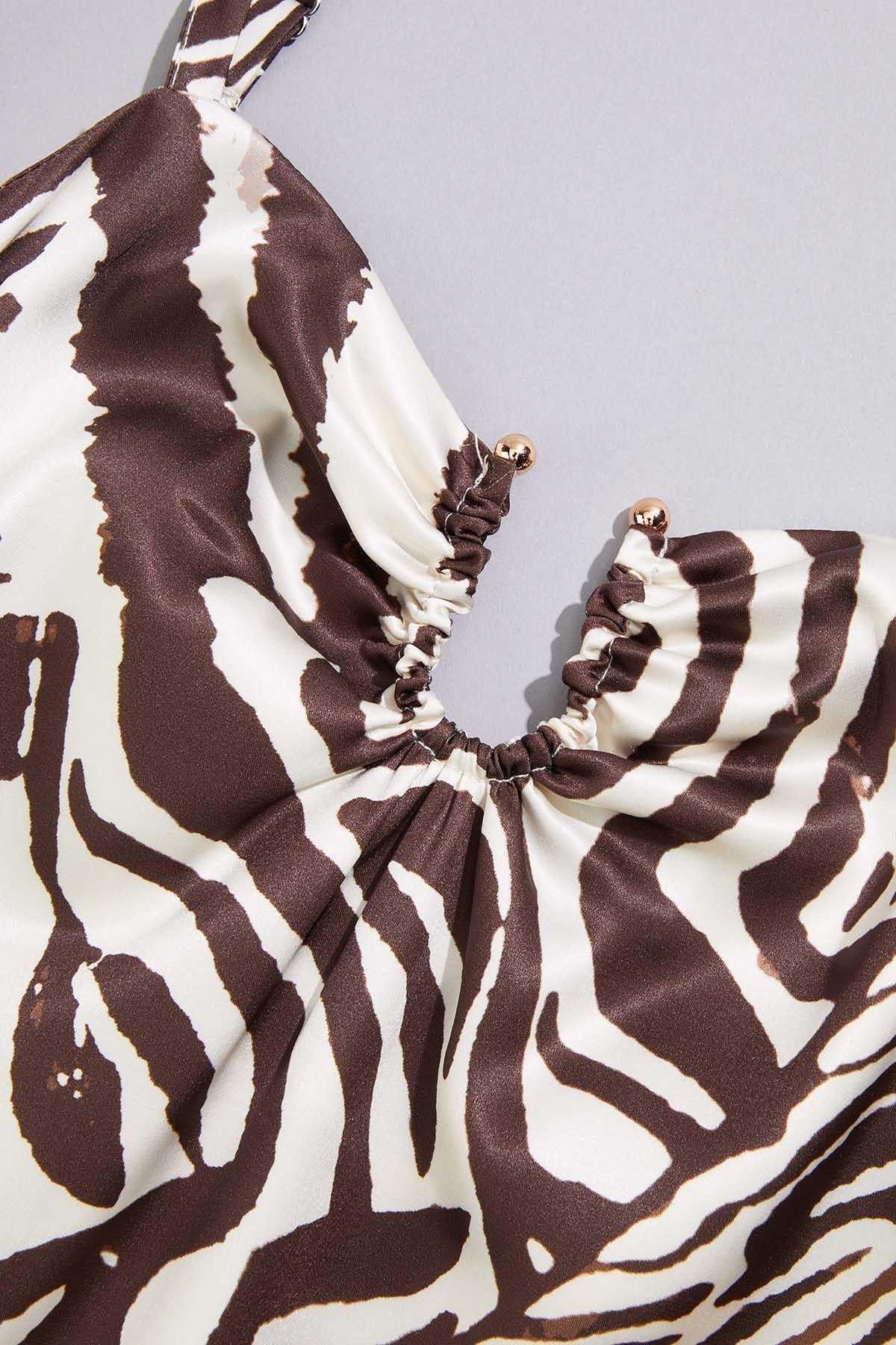 Versona cache satin zebra midi dress BROWNBEIGE_MULTI