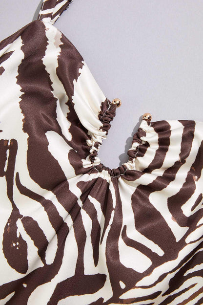 Versona cache satin zebra midi dress BROWNBEIGE_MULTI