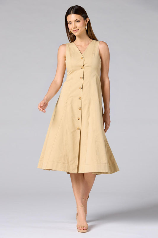 Versona cache button front midi dress BEIGE