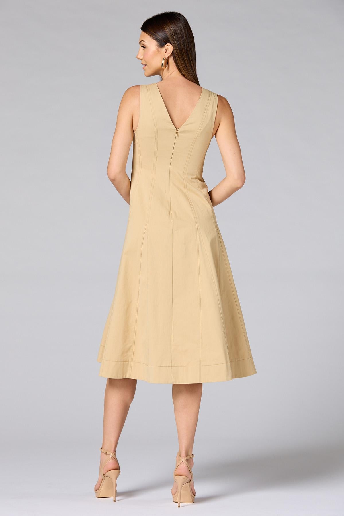 Versona cache button front midi dress BEIGE