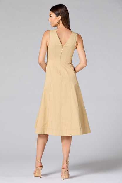 Versona cache button front midi dress BEIGE