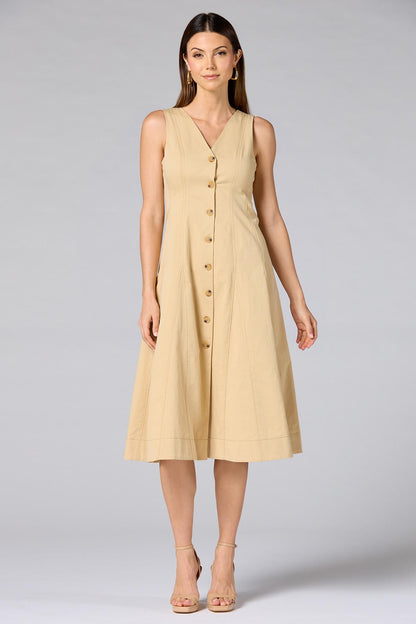 Versona cache button front midi dress BEIGE