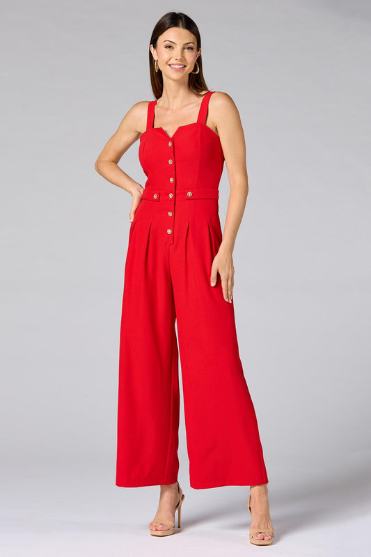 Versona cache red button front jumpsuit RED