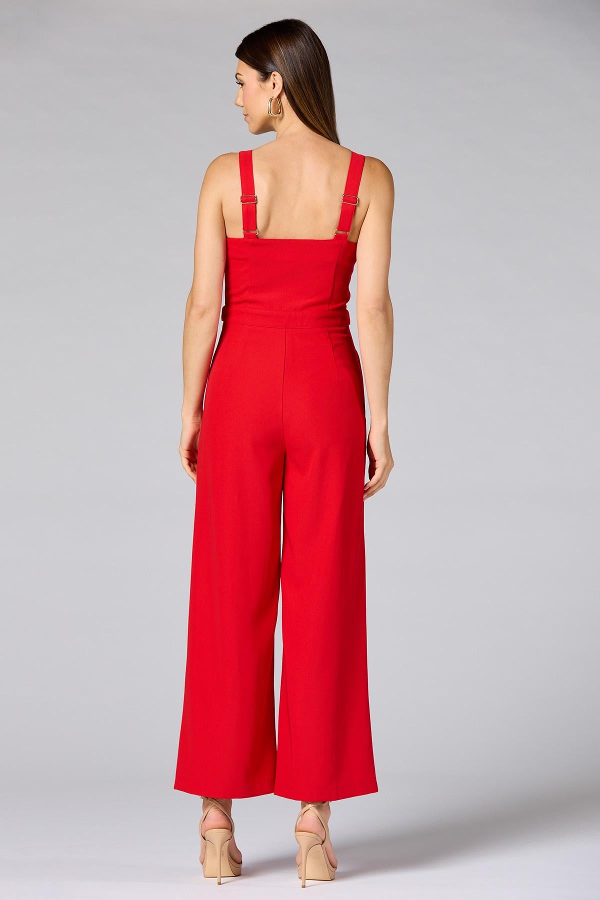 Versona cache red button front jumpsuit RED