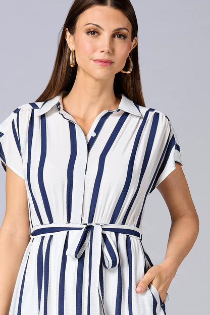 Versona cache striped cap sleeve midi dress BLUE_MULTI