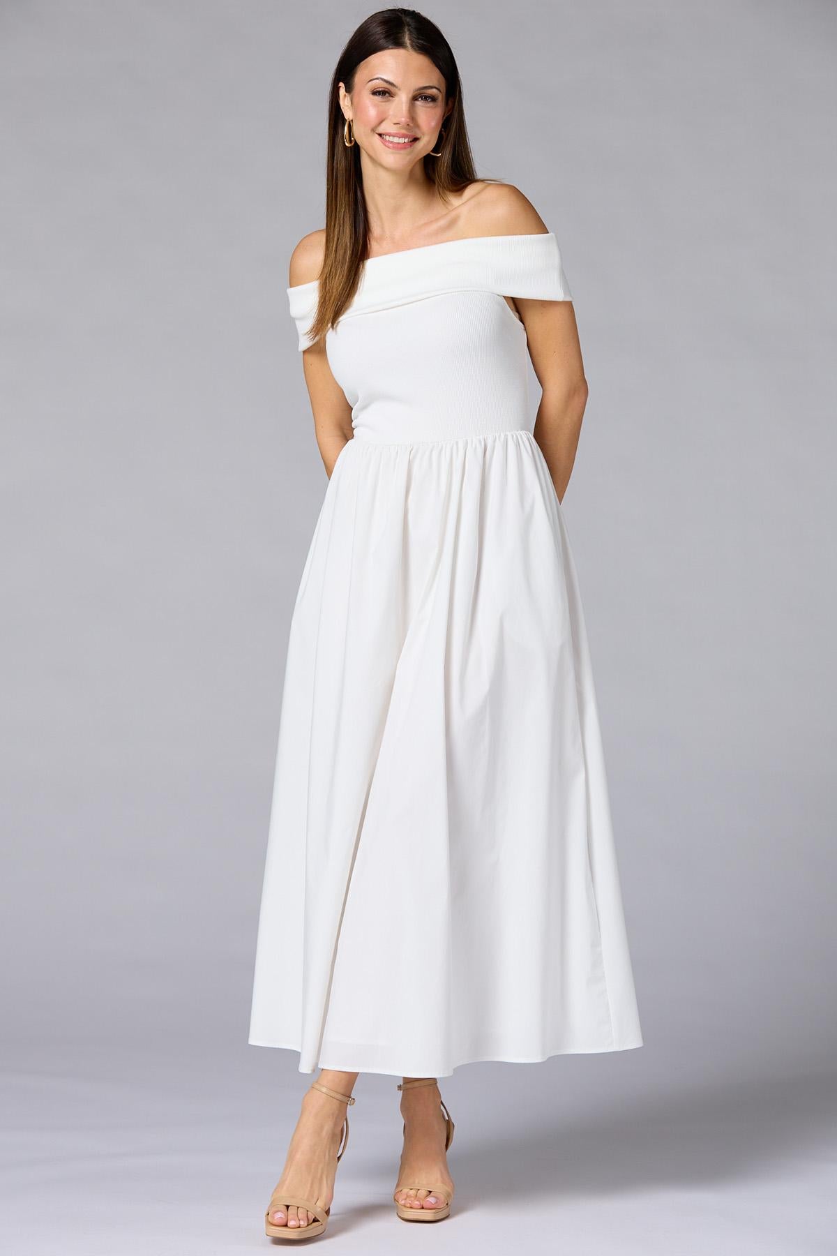 Versona cache off shoulder maxi dress BRIGHT_WHITE