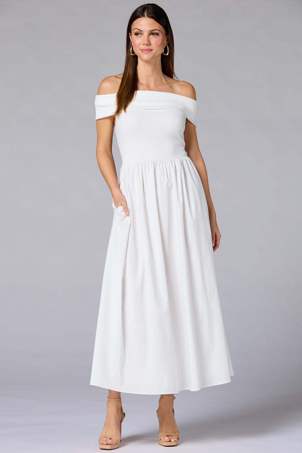Versona cache off shoulder maxi dress BRIGHT_WHITE