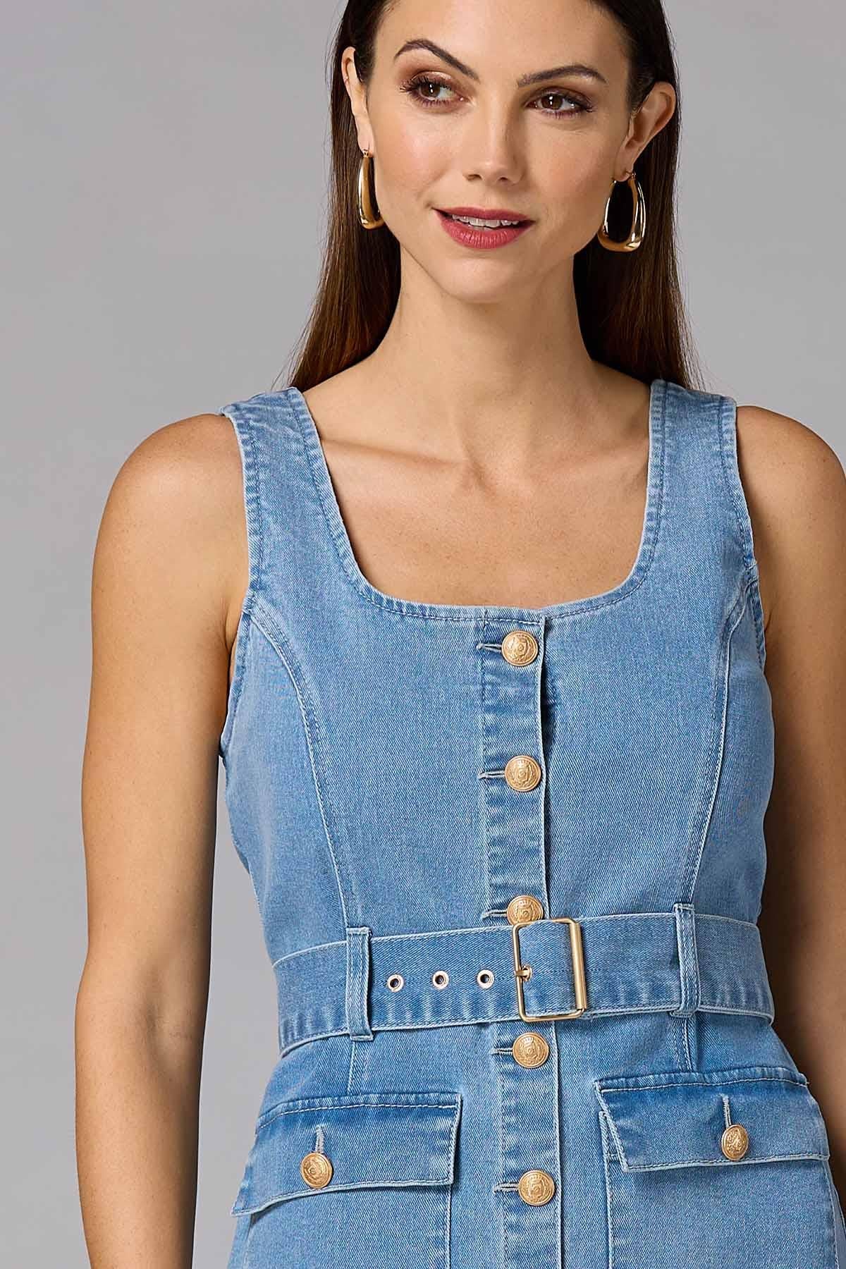 Versona cache denim button down dress LIGHT_WASH_DENIM