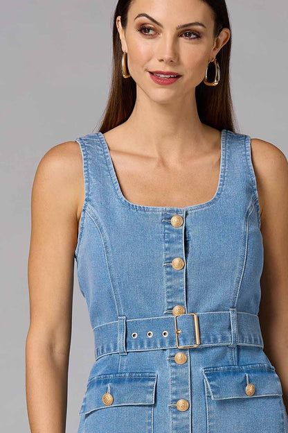 Versona cache denim button down dress LIGHT_WASH_DENIM