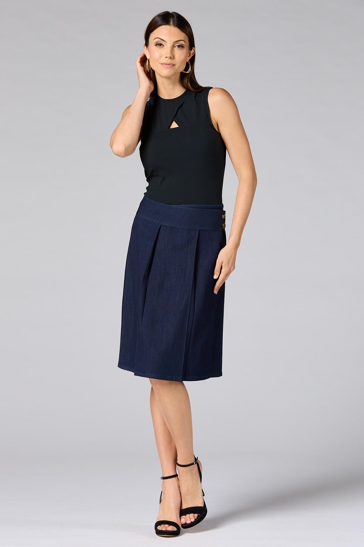 Versona cache ribbed keyhole neckline tank- black JET_BLACK
