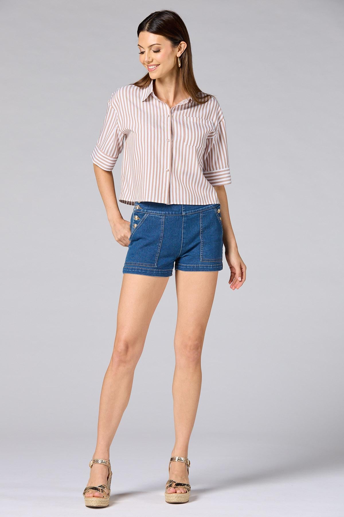 Versona cache french cuff striped shirt- brown WHITE_MULTI