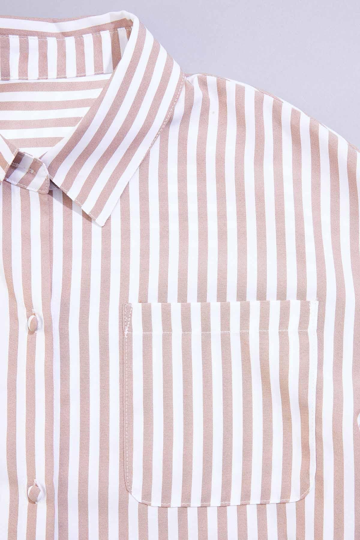 Versona cache french cuff striped shirt- brown WHITE_MULTI