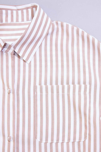 Versona cache french cuff striped shirt- brown WHITE_MULTI