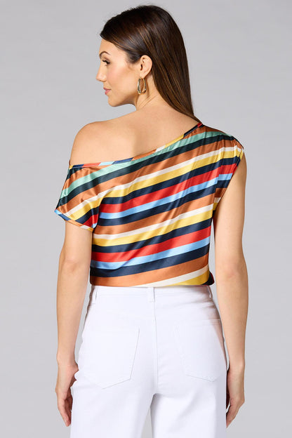 Versona cache off the shoulder multicolor stripe top MULTI