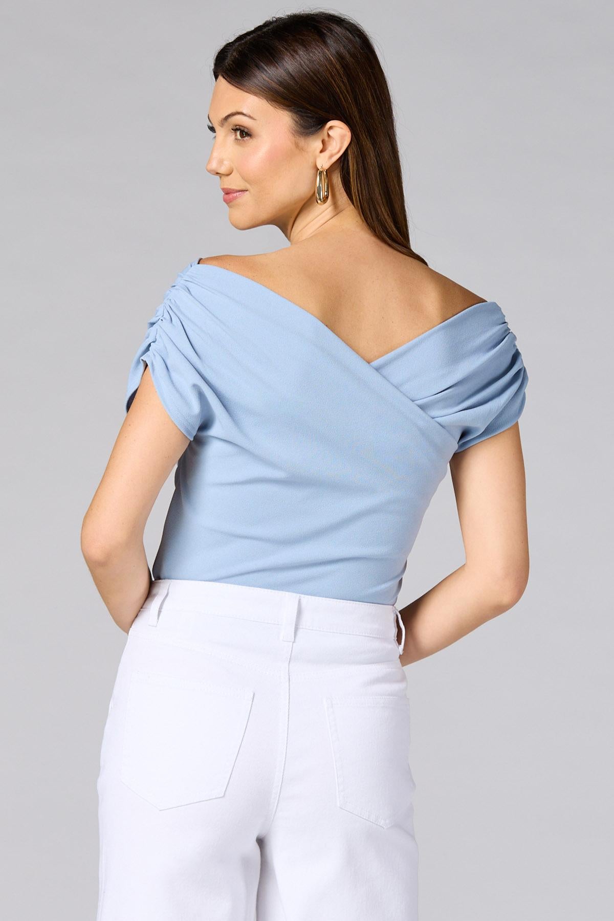 Versona cache overlap off shoulder top BLUE