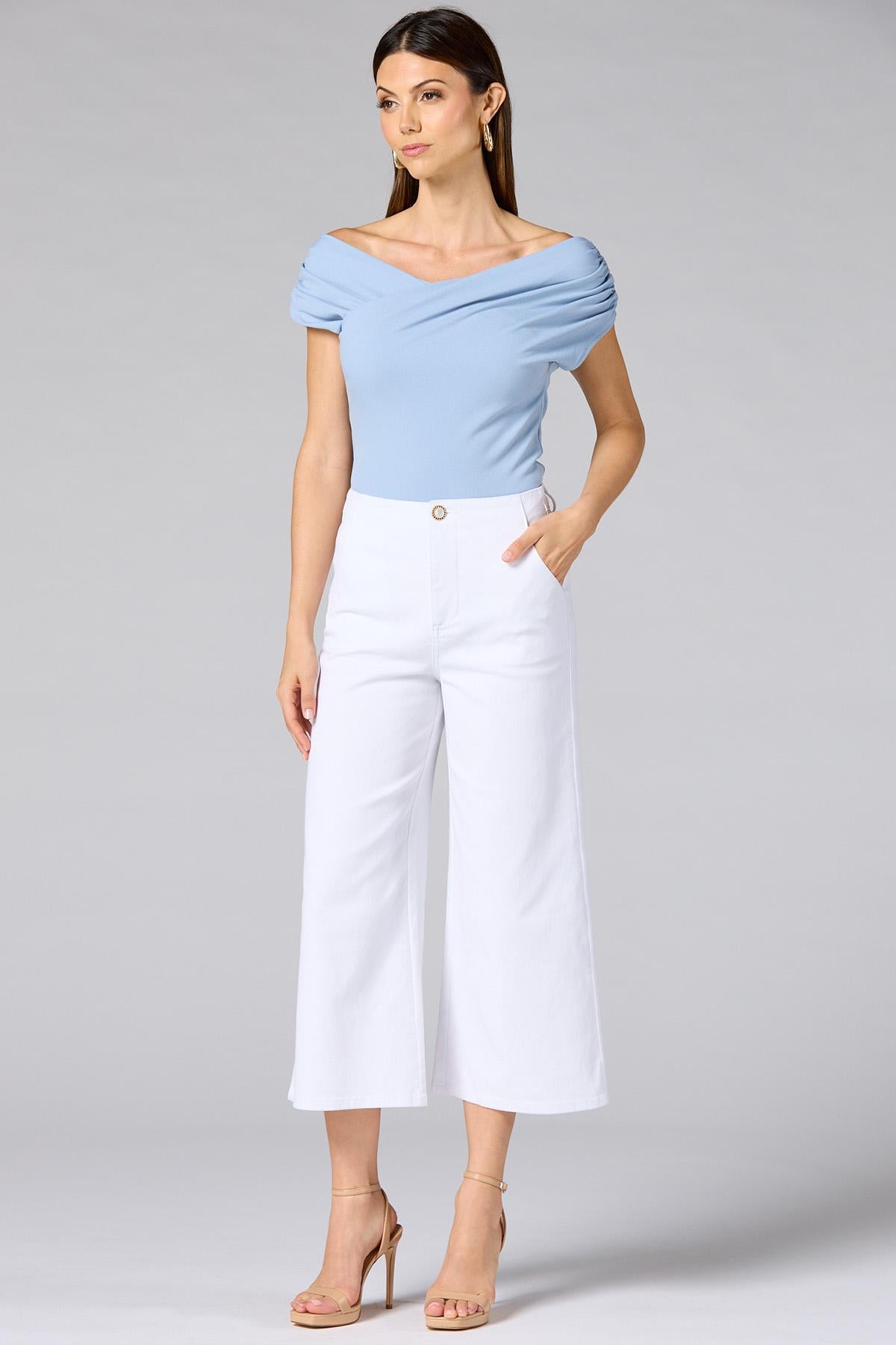 Versona cache overlap off shoulder top BLUE