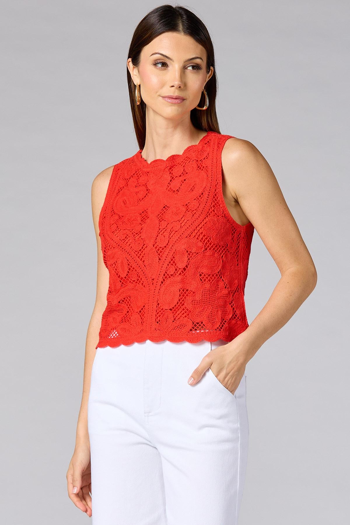 Versona cache red crochet tank RED