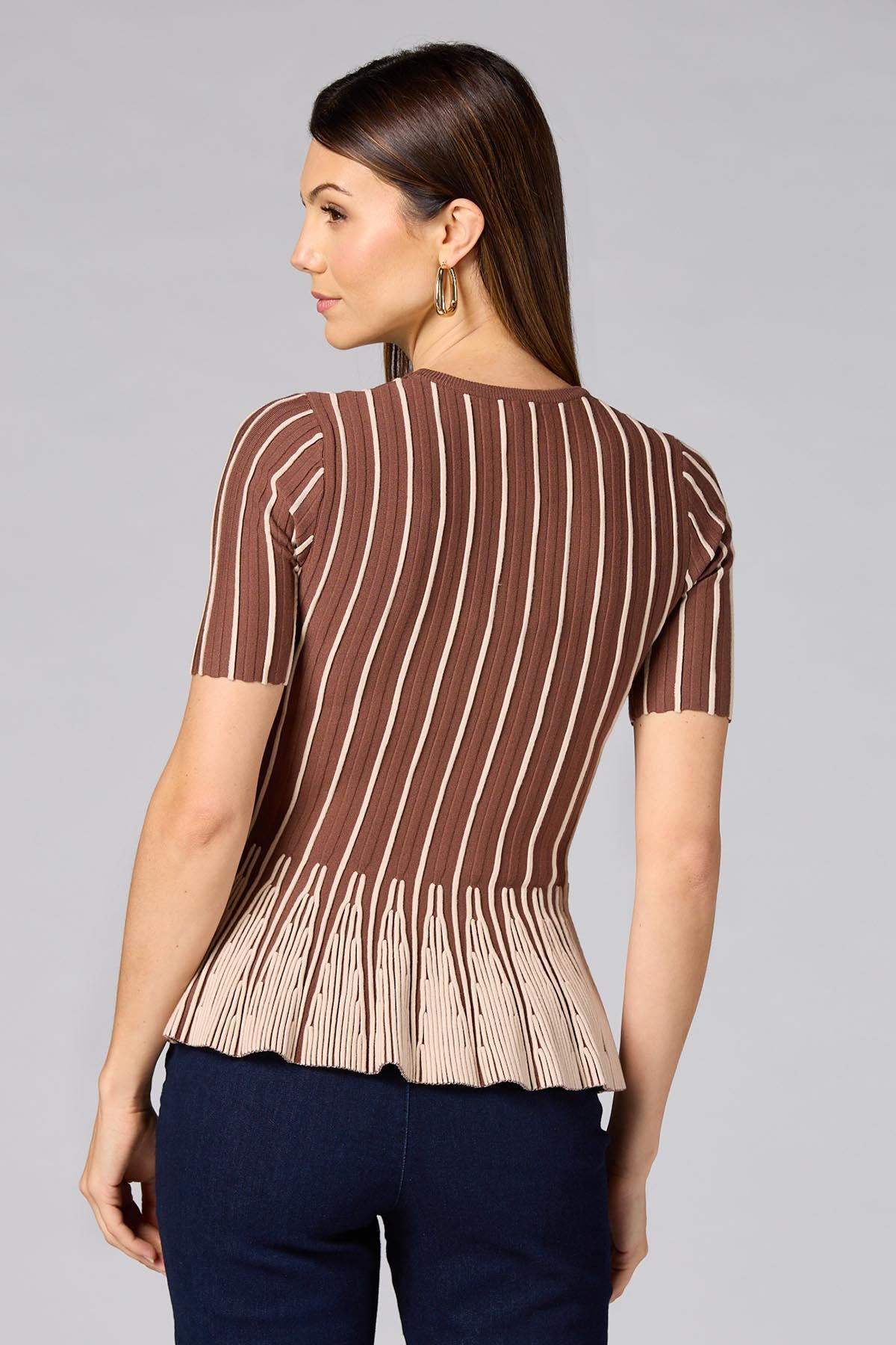 Versona cache striped peplum top- brown BROWNBEIGE_MULTI