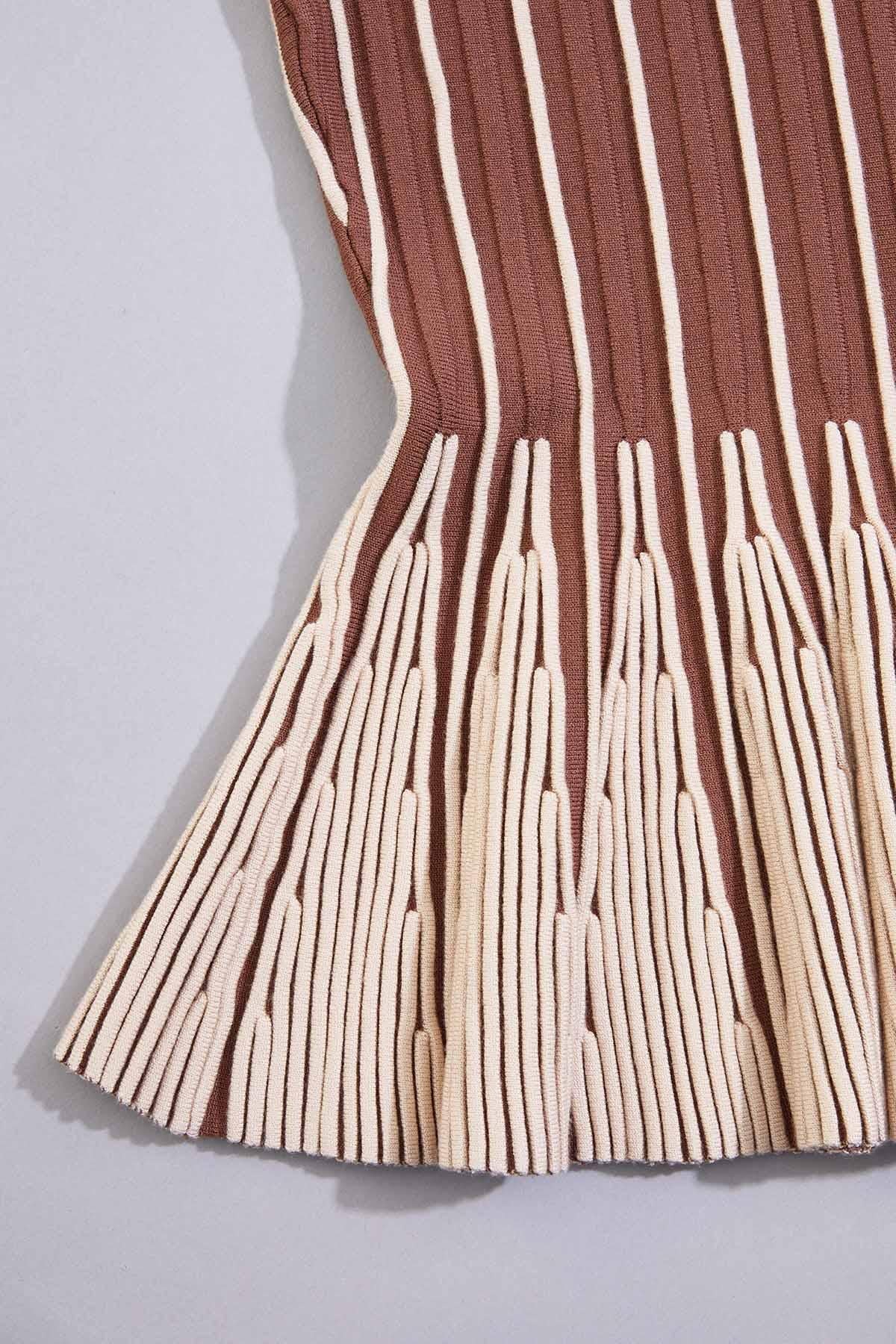 Versona cache striped peplum top- brown BROWNBEIGE_MULTI