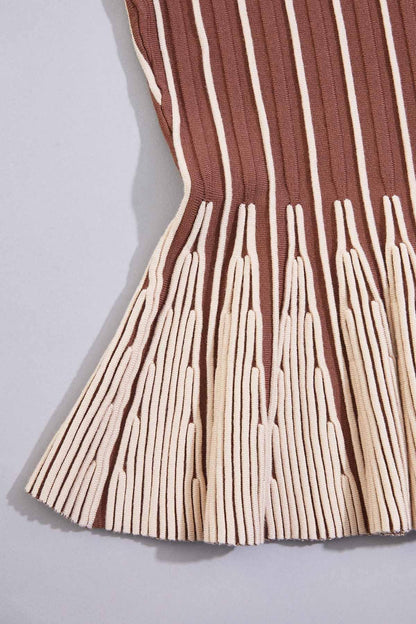 Versona cache striped peplum top- brown BROWNBEIGE_MULTI