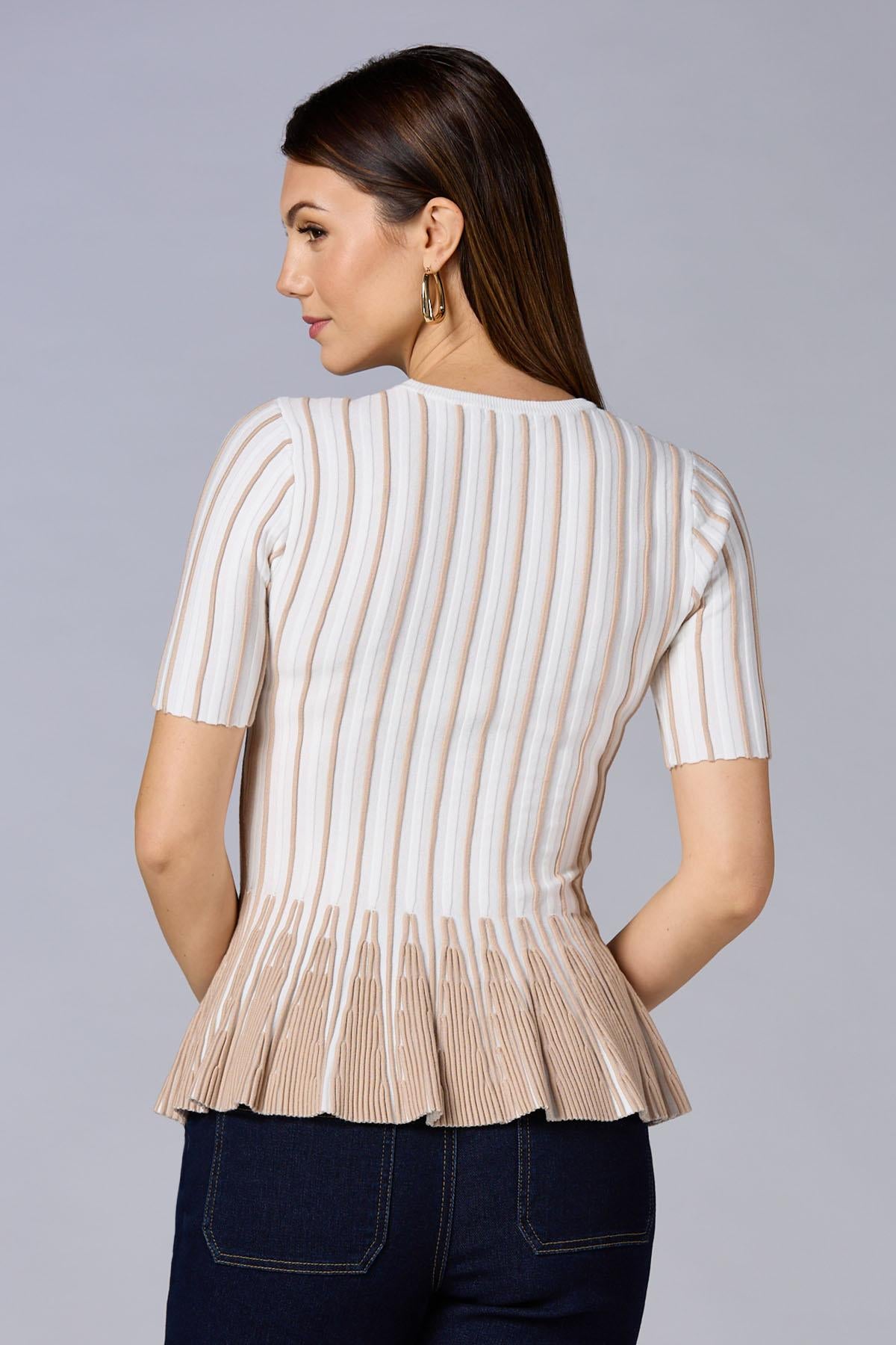 Versona cache striped peplum top- white BROWNBEIGE_MULTI