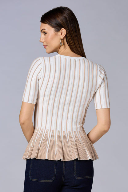 Versona cache striped peplum top- white BROWNBEIGE_MULTI