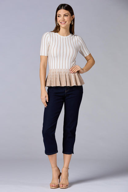 Versona cache striped peplum top- white BROWNBEIGE_MULTI