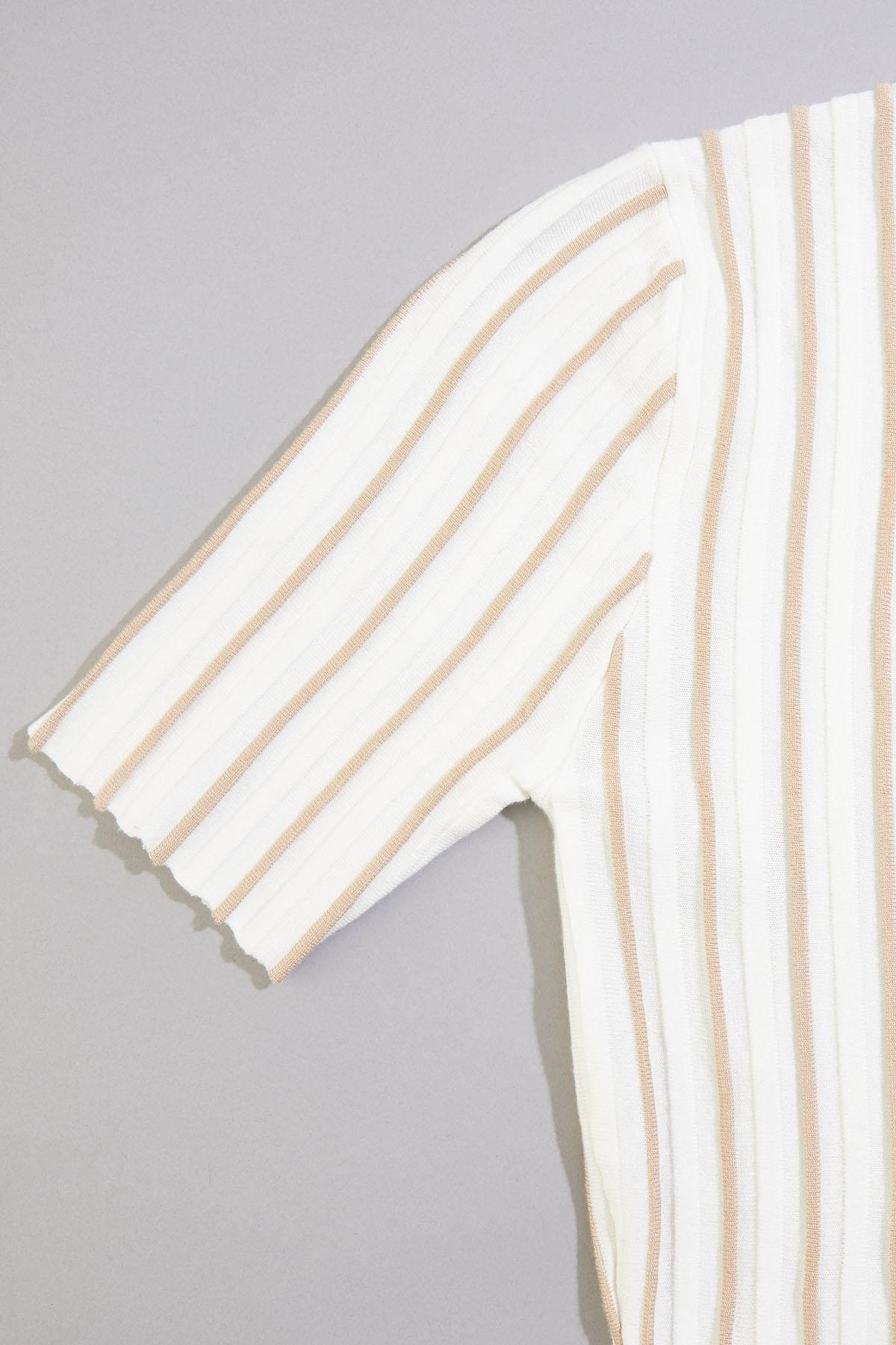 Versona cache striped peplum top- white BROWNBEIGE_MULTI