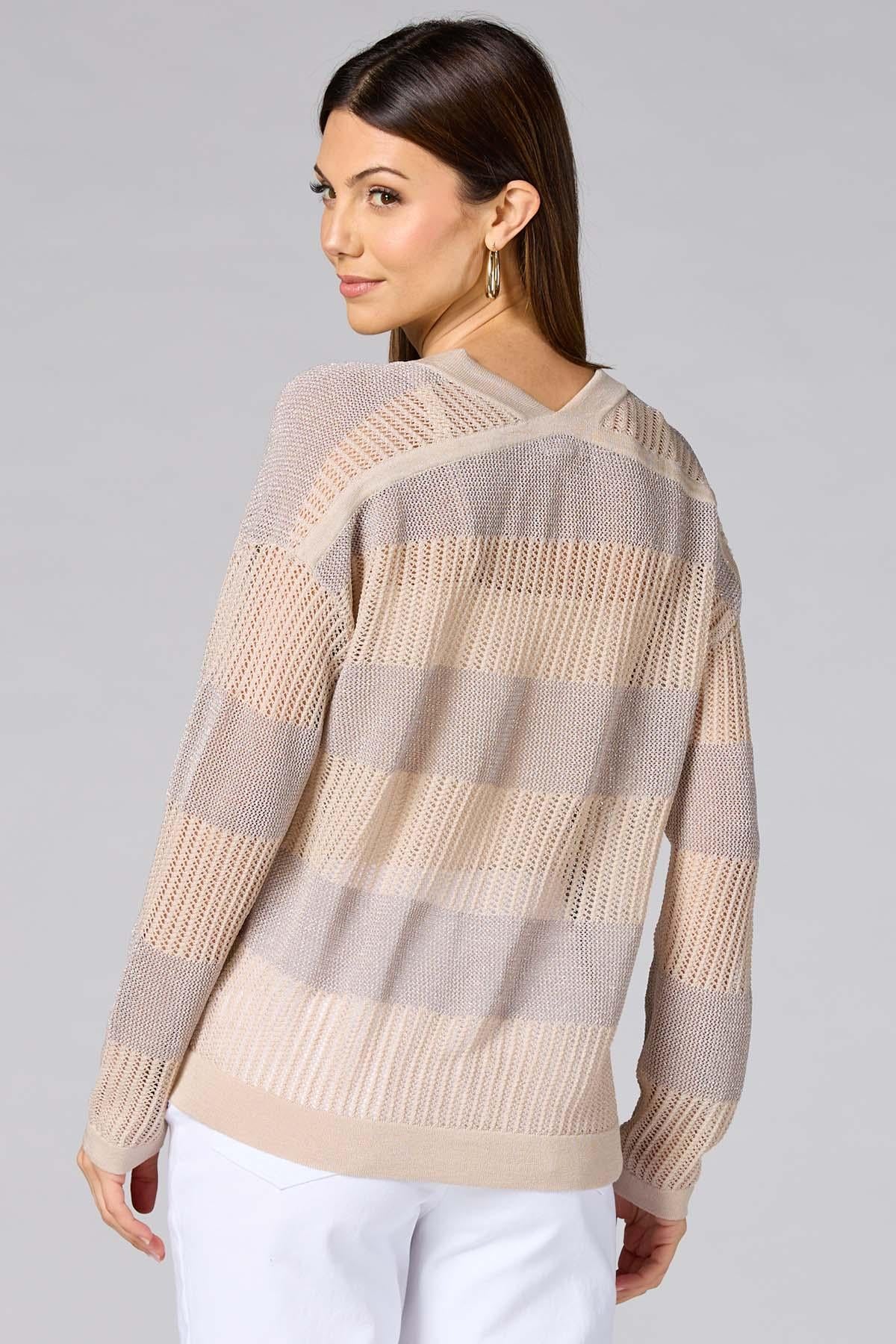 Versona cache open knit striped pullover BEIGE