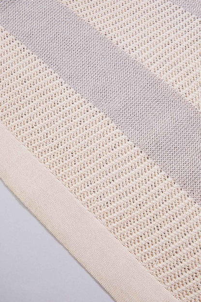 Versona cache open knit striped pullover BEIGE