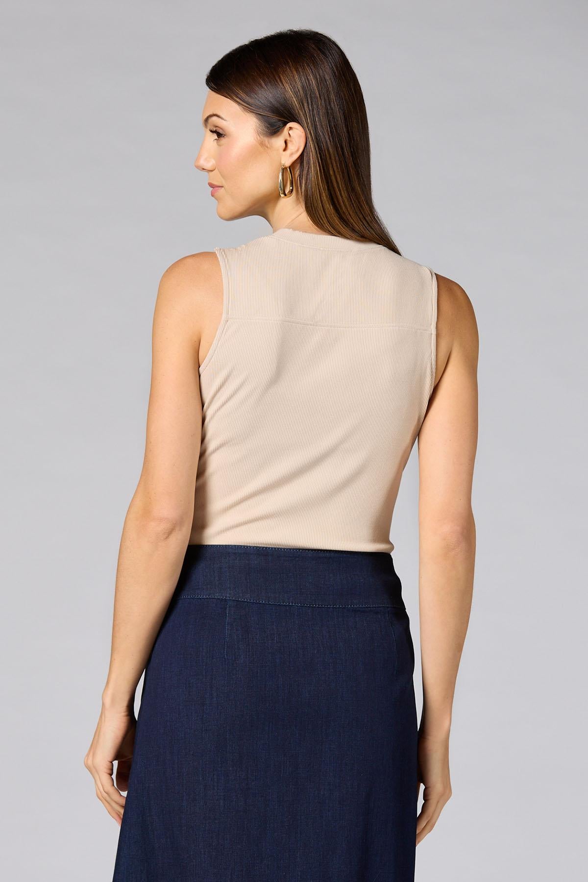 Versona cache ribbed keyhole neckline tank- nude NUDE
