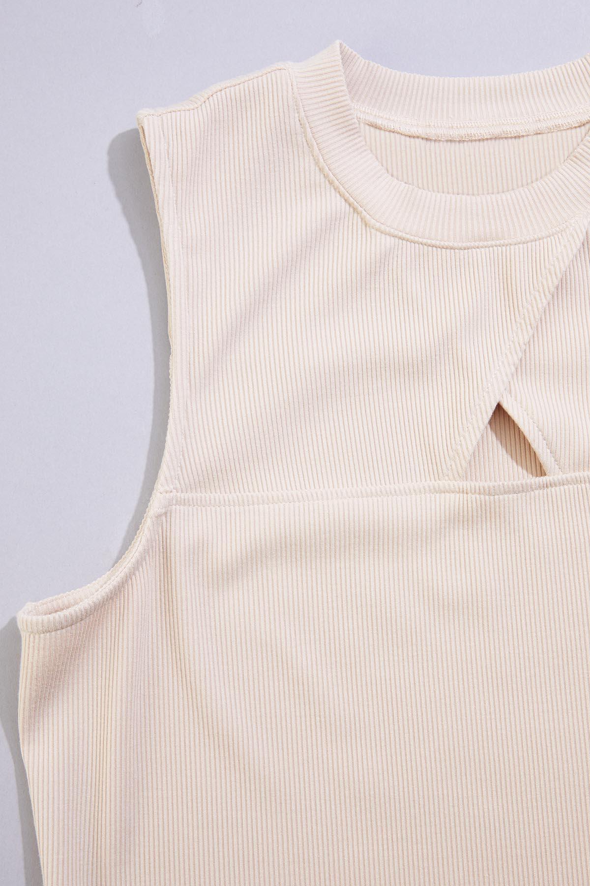 Versona cache ribbed keyhole neckline tank- nude NUDE
