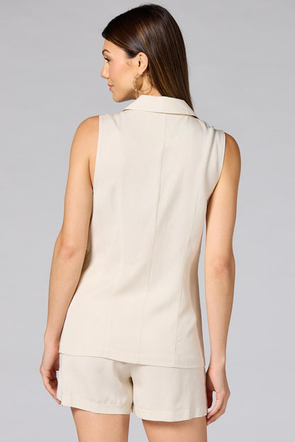 Versona cache gold buckle belted vest BEIGE