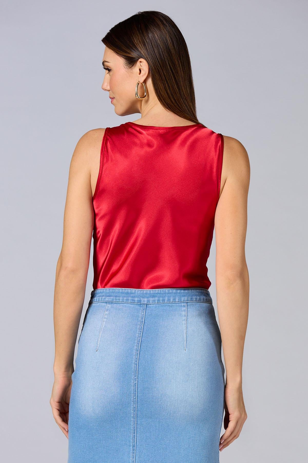 Versona cache red satin cowl neck tank FIERY_RED