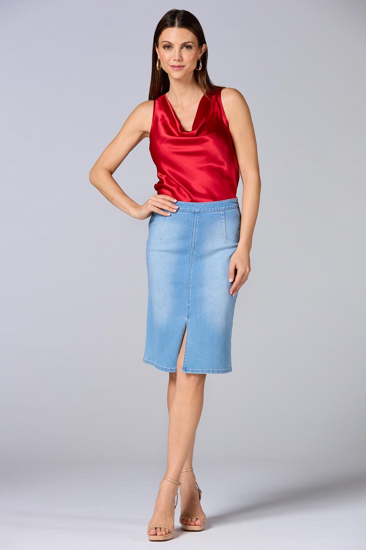 Versona cache red satin cowl neck tank FIERY_RED