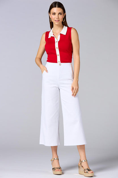 Versona cache contrast button sweater tank RED