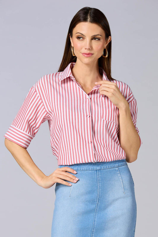 Versona cache french cuff striped shirt- red RED_MULTI