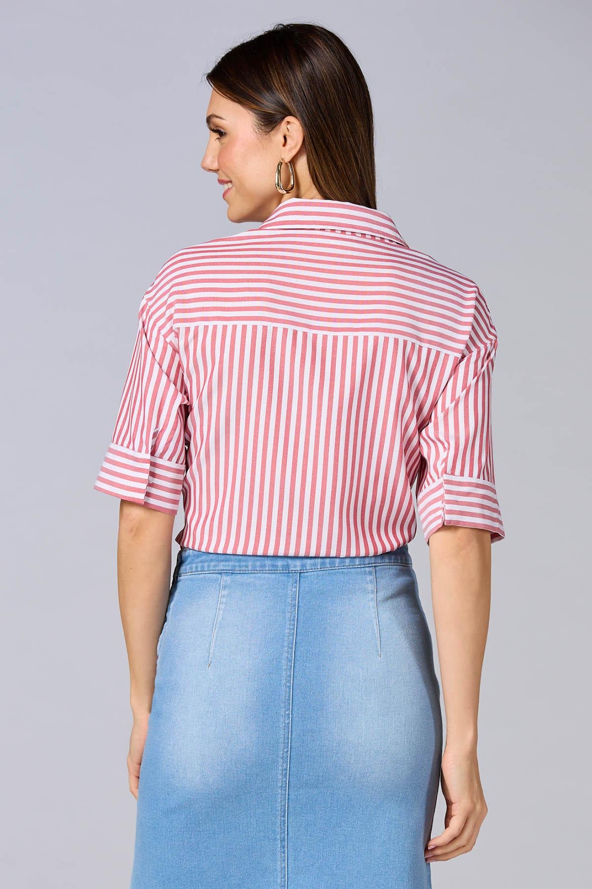 Versona cache french cuff striped shirt- red RED_MULTI