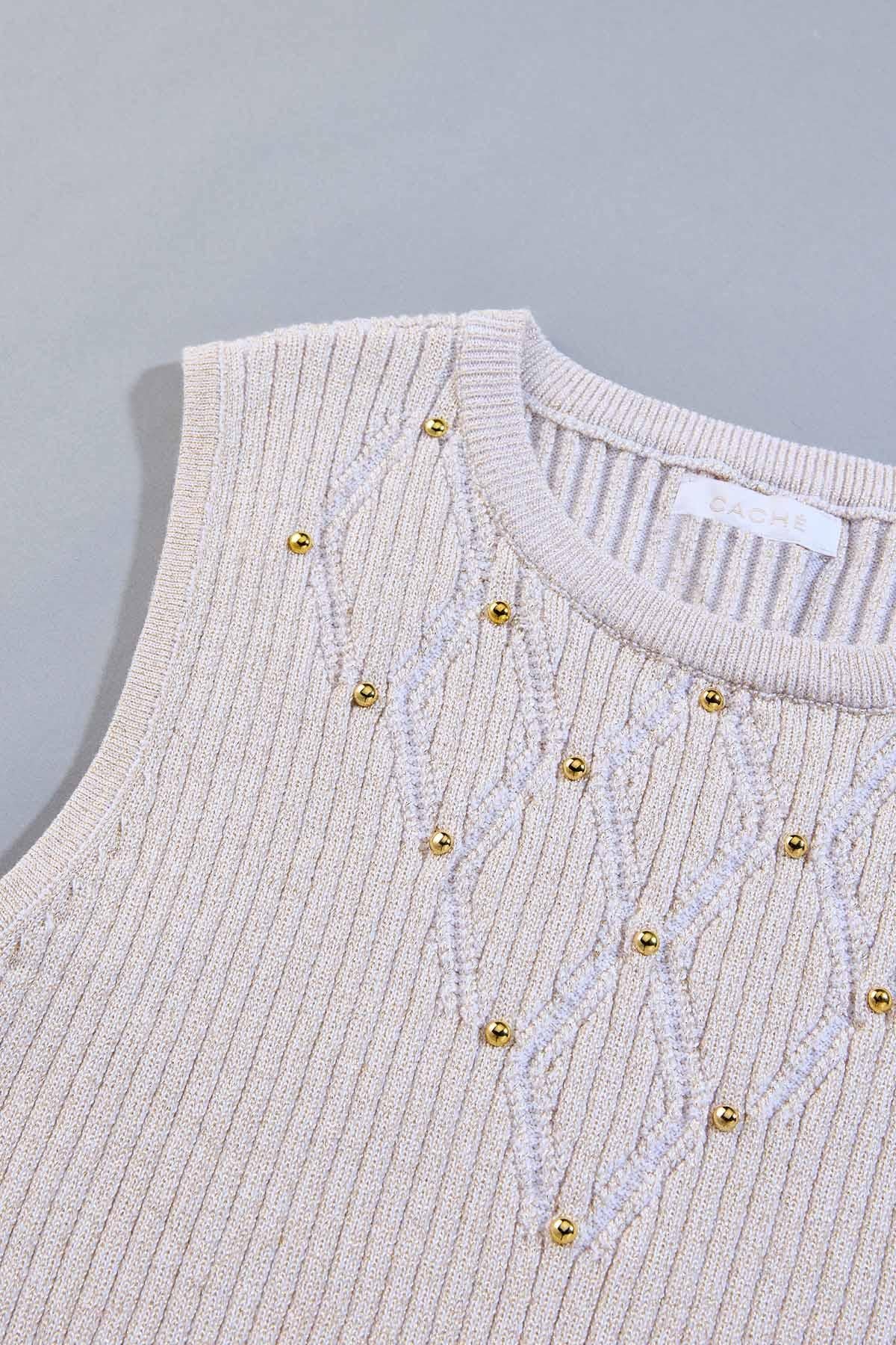 Versona cache metallic gold studded tank WHITE