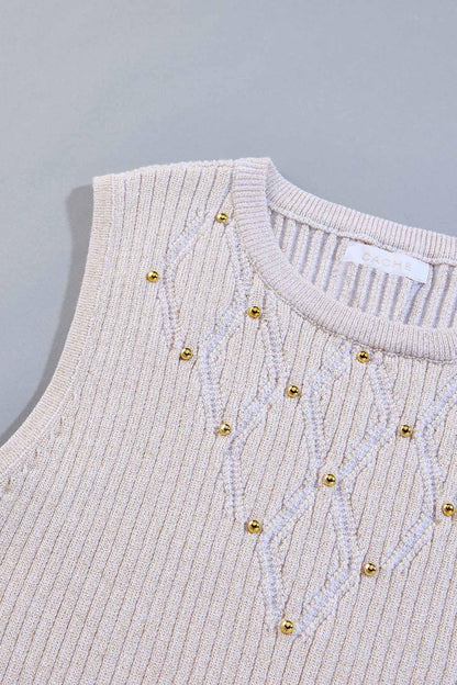 Versona cache metallic gold studded tank WHITE
