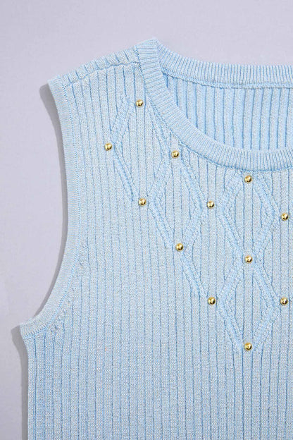 Versona cache gold studded knit tank BLUE