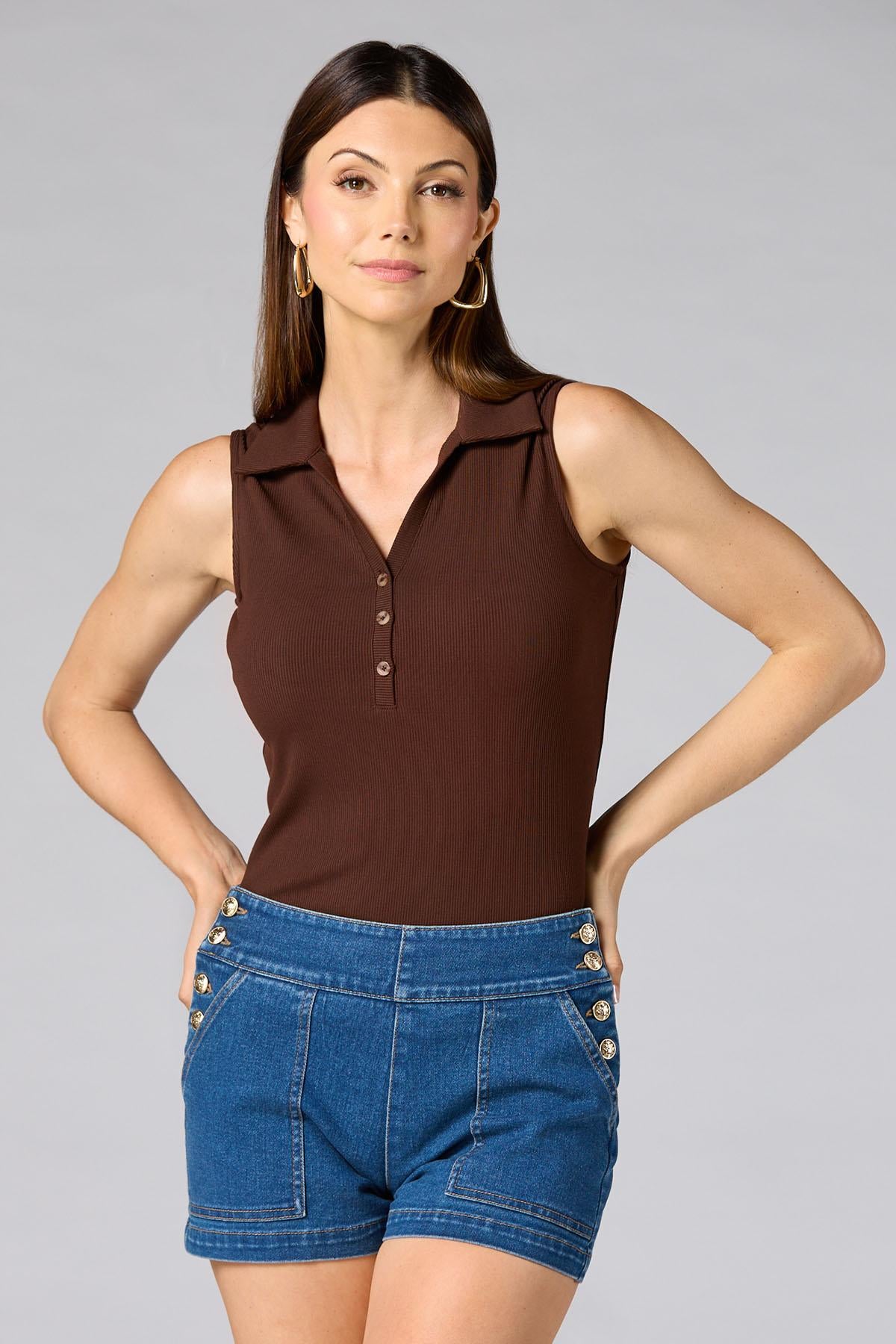 Versona cache ribbed knit polo POTTING_SOIL