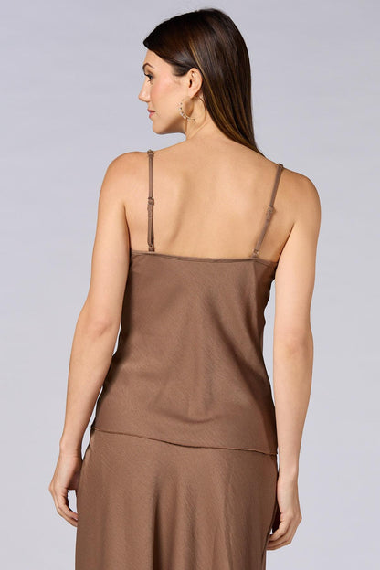 Versona cache pearl chain strap tank BROWN