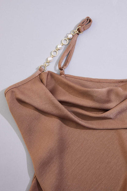 Versona cache pearl chain strap tank BROWN