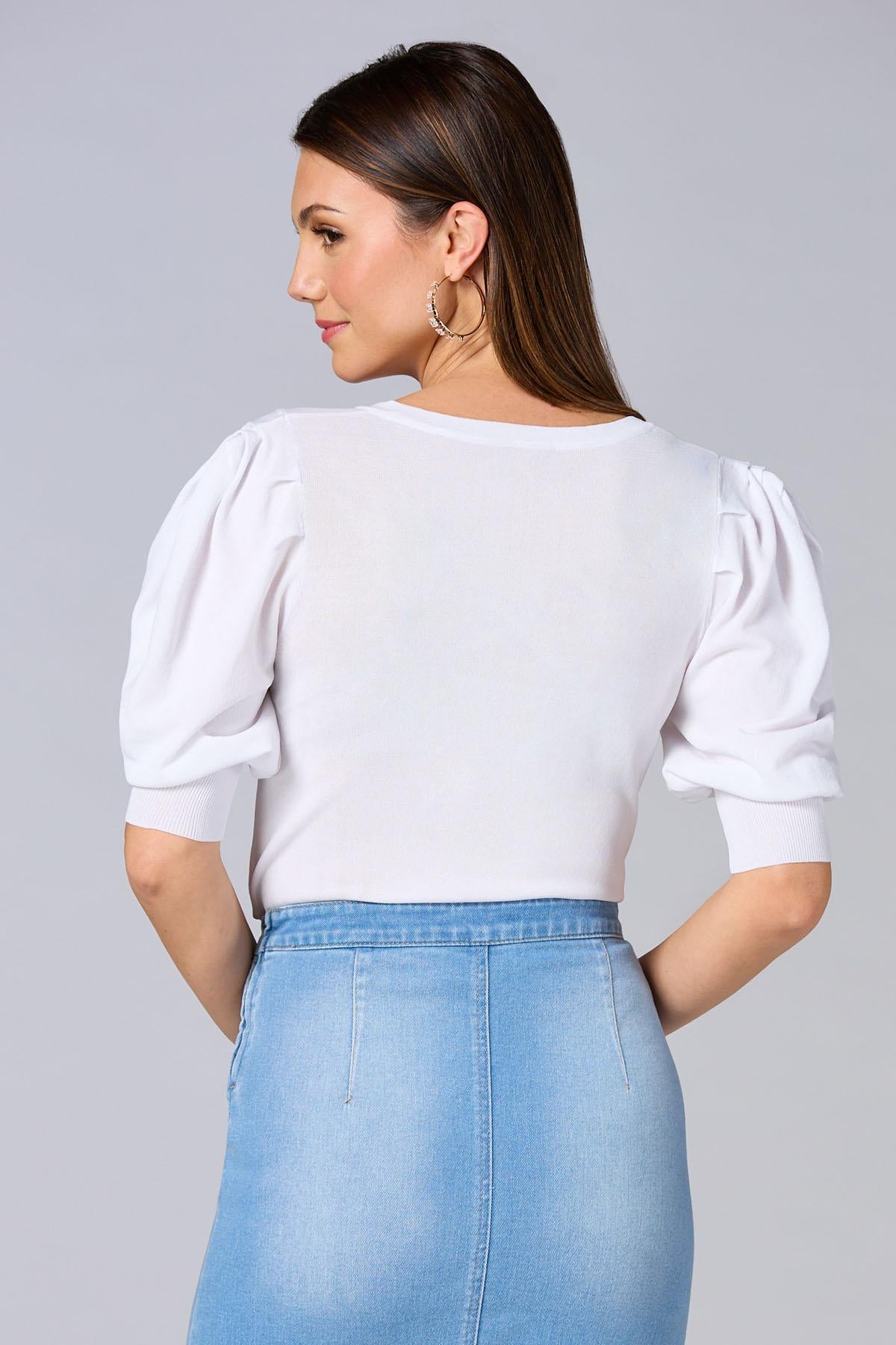 Versona cache puff sleeve sweater WHITE
